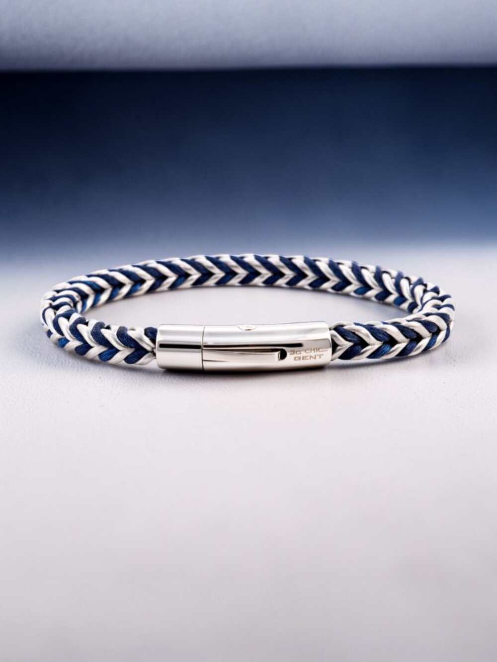 So Chic Stainless Steel and Blue Cord Woven Men's Bracelet